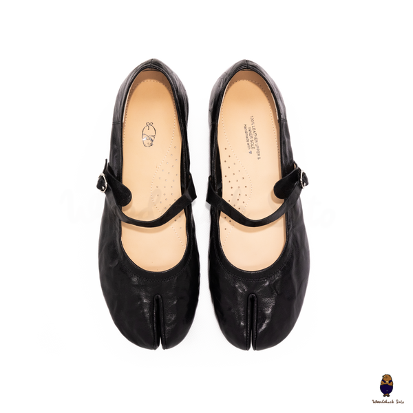 WoodchuckSato Classic Black Leather Tabi Mary Jane Flats