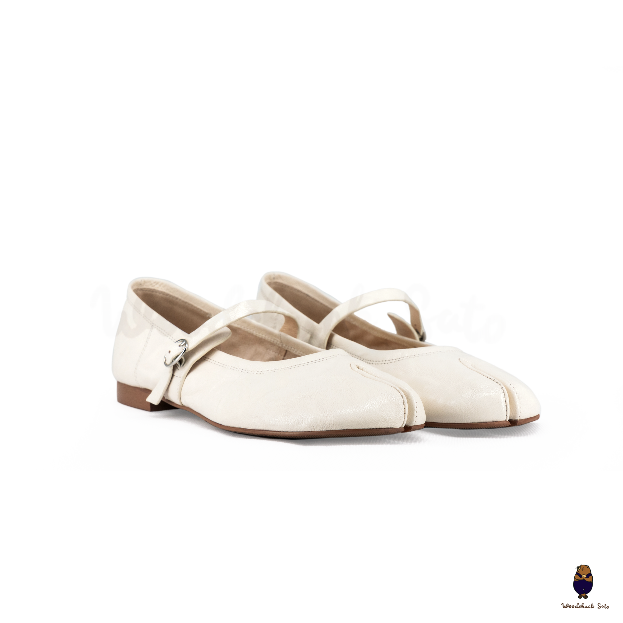 WoodchuckSato Classic Cream Leather Tabi Mary Jane Flats