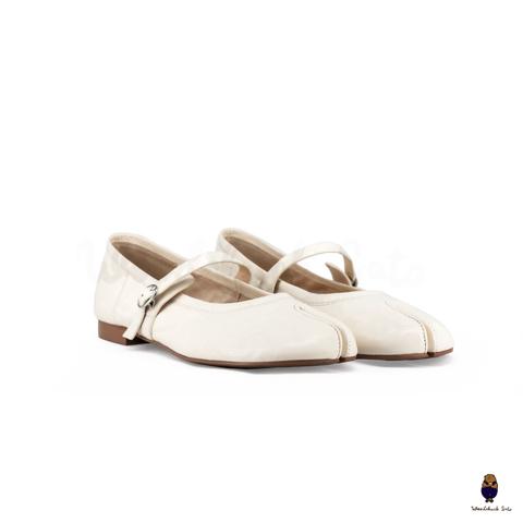 Woodchuck Sato Classic Cream Leather Tabi Mary Jane Flats