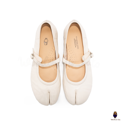 靴 STUDIO DOE V Flats Shoes 38 WoodchuckSato Classic Cream Leather Tabi Mary Jane Flats