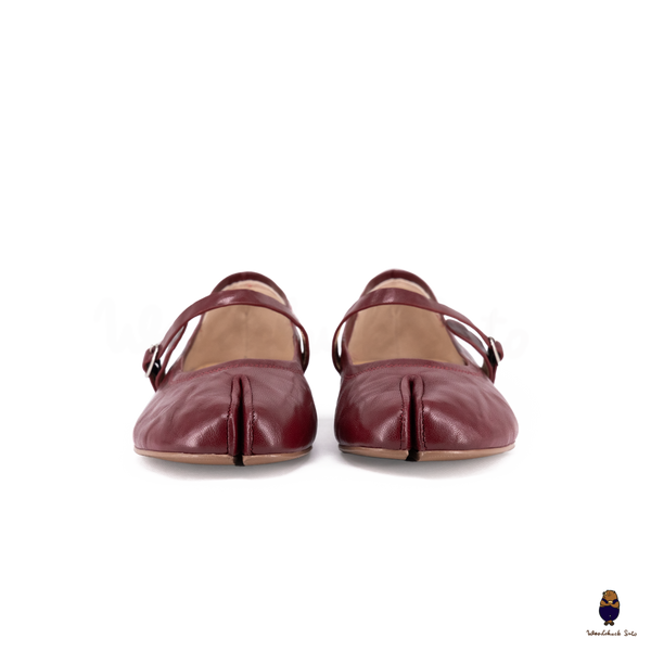 WoodchuckSato Burgundy Vintage Lace-Up Tabi Mary Janes