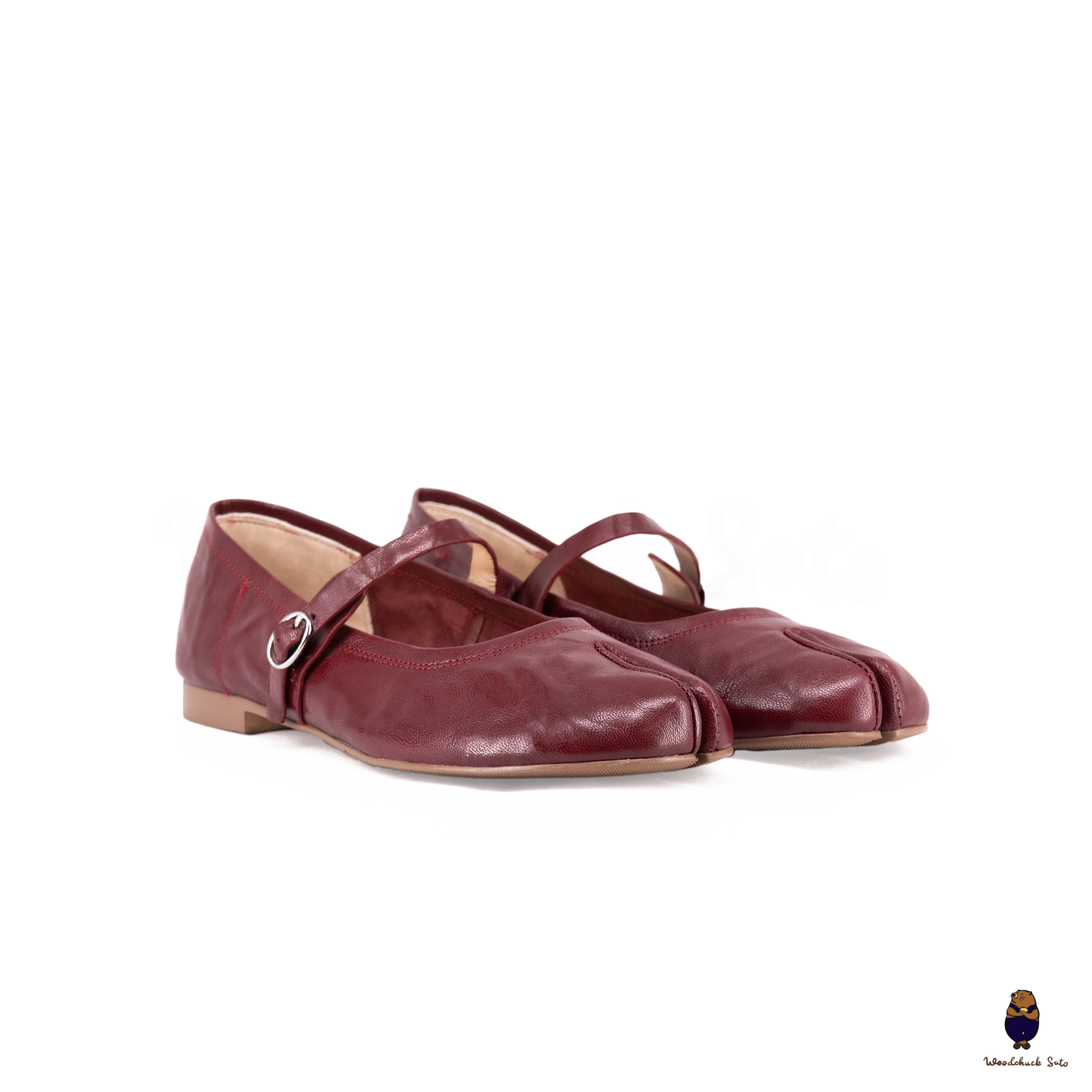 WoodchuckSato Burgundy Vintage Lace-Up Tabi Mary Janes – WoodChuckSato