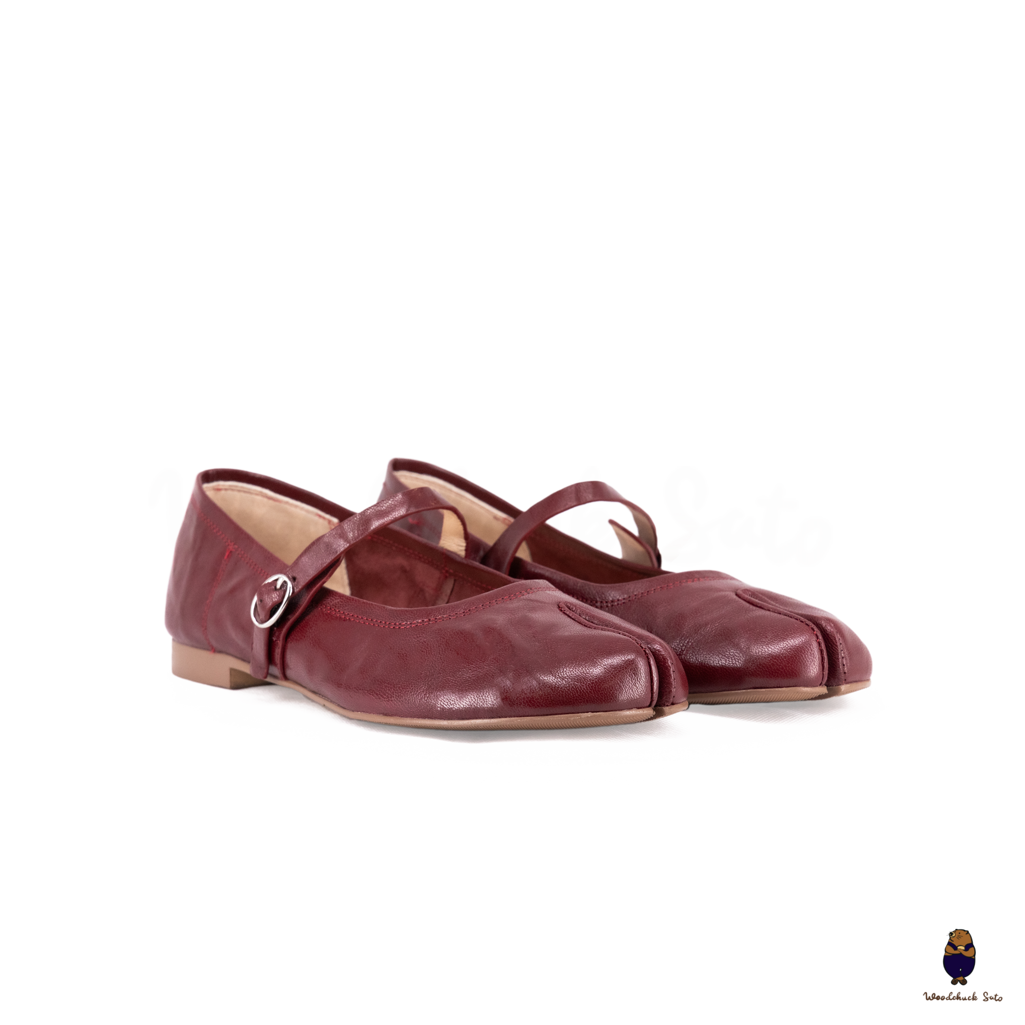 WoodchuckSato Burgundy Vintage Lace-Up Tabi Mary Janes