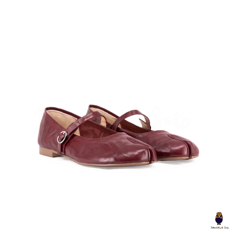 WoodchuckSato Burgundy Vintage Lace-Up Tabi Mary Janes