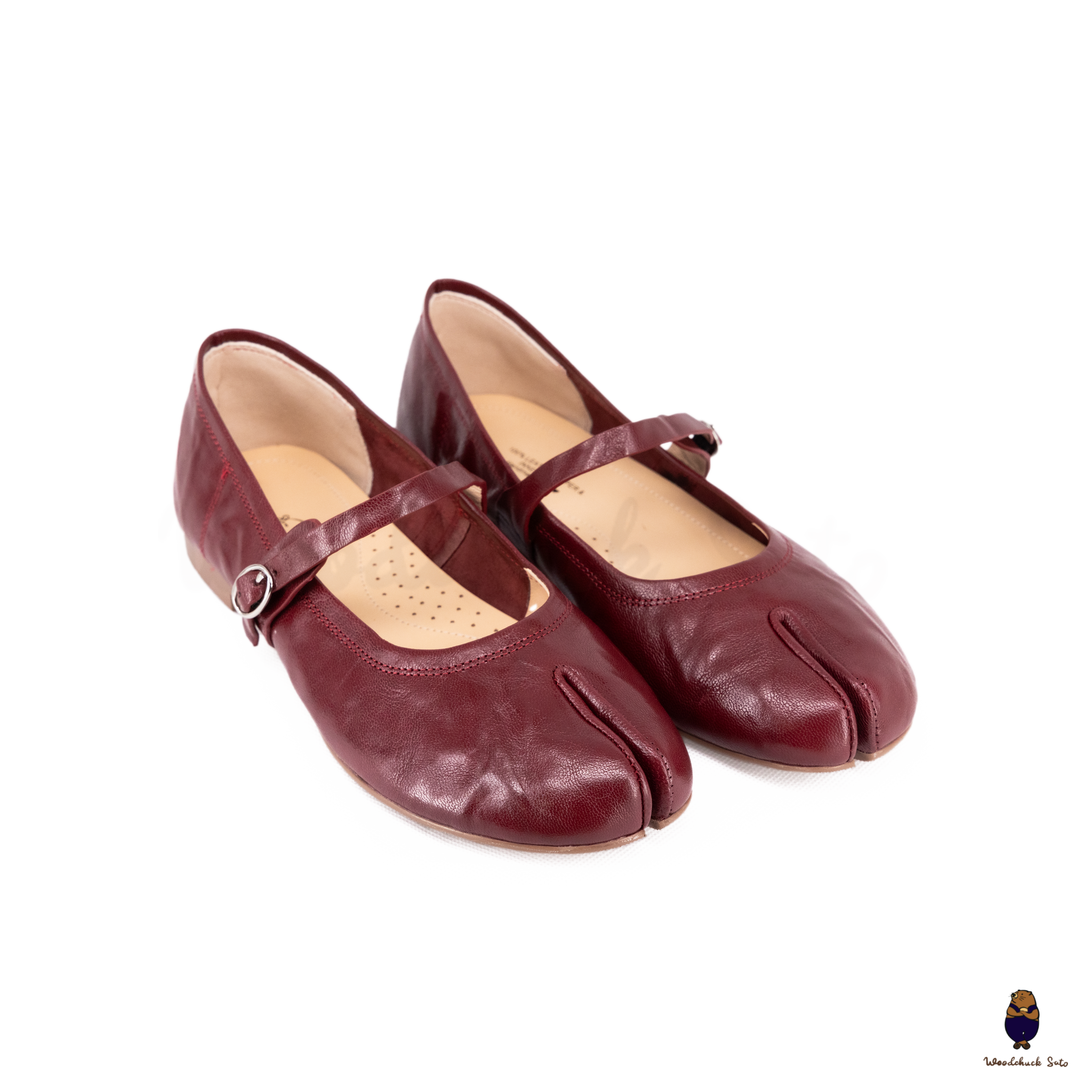 WoodchuckSato Burgundy Vintage Lace-Up Tabi Mary Janes