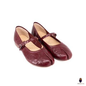 WoodchuckSato Burgundy Vintage Lace-Up Tabi Mary Janes