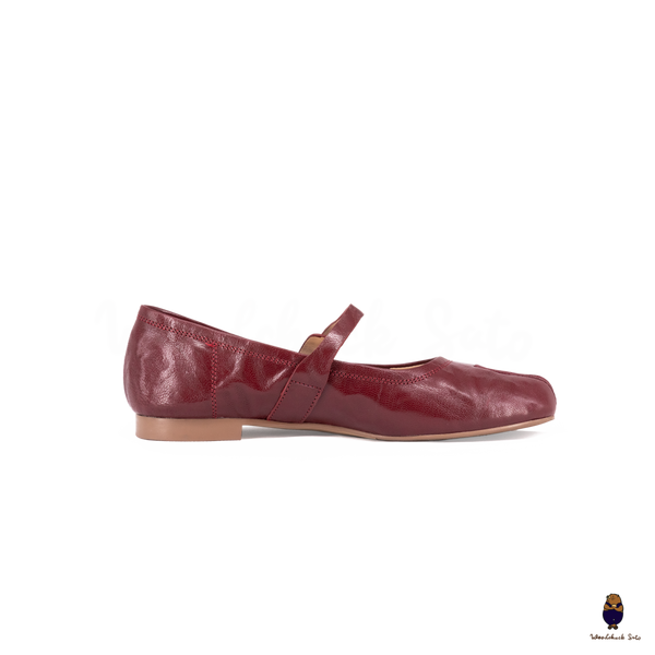 WoodchuckSato Burgundy Vintage Lace-Up Tabi Mary Janes