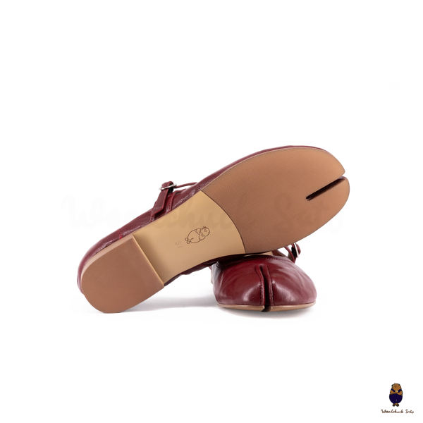 WoodchuckSato Burgundy Vintage Lace-Up Tabi Mary Janes