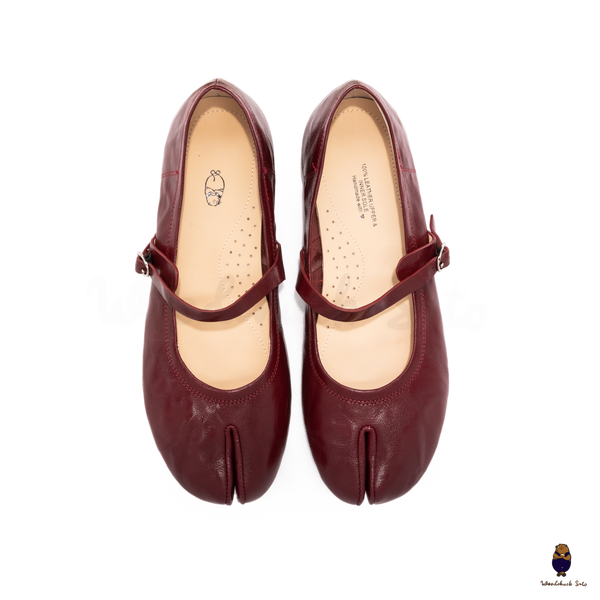 WoodchuckSato Burgundy Vintage Lace-Up Tabi Mary Janes