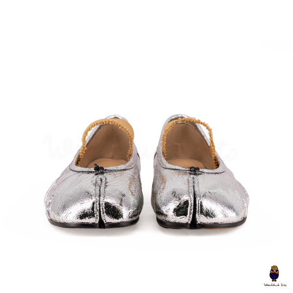 WoodChuckSato Ballerine da Uomo in Pelle Cracked Argento Tabi con Punta Divisa in Pelle "Invecchiata" con Fascia Elastica Taglie EU 35-45