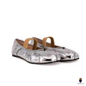 WoodChuckSato Ballerine da Uomo in Pelle Cracked Argento Tabi con Punta Divisa in Pelle "Invecchiata" con Fascia Elastica Taglie EU 35-45