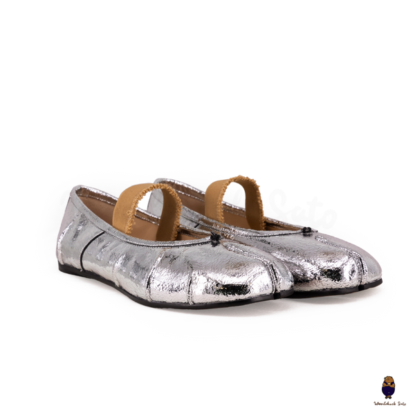 WoodChuckSato Ballerine da Uomo in Pelle Cracked Argento Tabi con Punta Divisa in Pelle "Invecchiata" con Fascia Elastica Taglie EU 35-45
