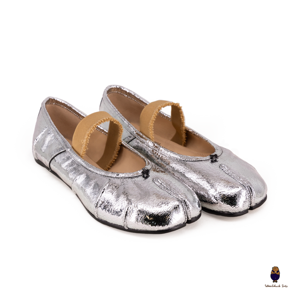 WoodChuckSato Ballerine da Uomo in Pelle Cracked Argento Tabi con Punta Divisa in Pelle "Invecchiata" con Fascia Elastica Taglie EU 35-45