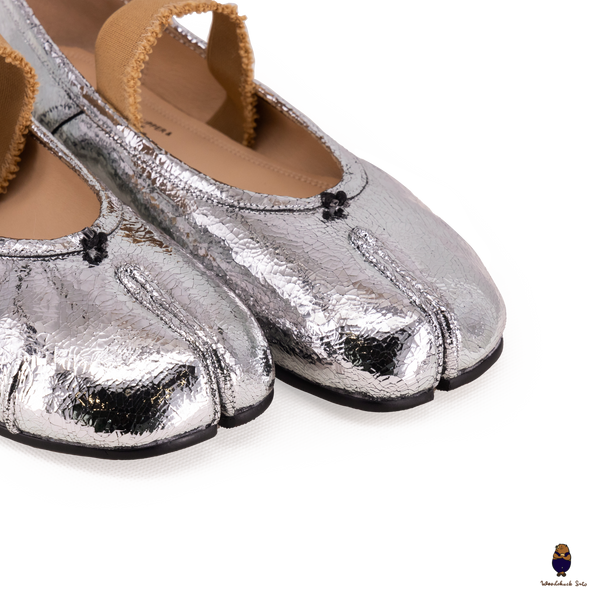 WoodChuckSato Ballerine da Uomo in Pelle Cracked Argento Tabi con Punta Divisa in Pelle "Invecchiata" con Fascia Elastica Taglie EU 35-45