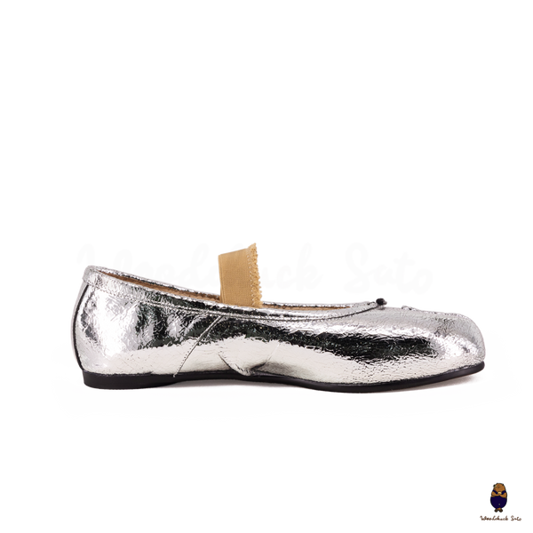 WoodChuckSato Ballerine da Uomo in Pelle Cracked Argento Tabi con Punta Divisa in Pelle "Invecchiata" con Fascia Elastica Taglie EU 35-45