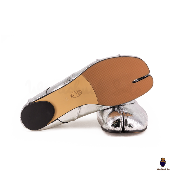WoodChuckSato Ballerine da Uomo in Pelle Cracked Argento Tabi con Punta Divisa in Pelle "Invecchiata" con Fascia Elastica Taglie EU 35-45