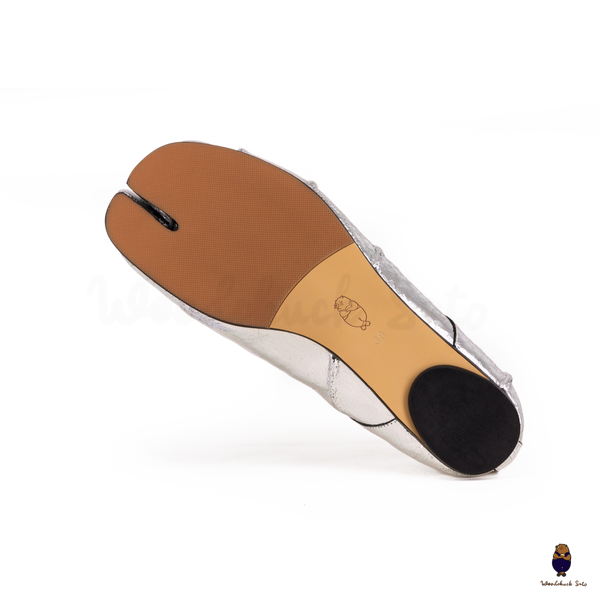 WoodChuckSato Ballerine da Uomo in Pelle Cracked Argento Tabi con Punta Divisa in Pelle "Invecchiata" con Fascia Elastica Taglie EU 35-45