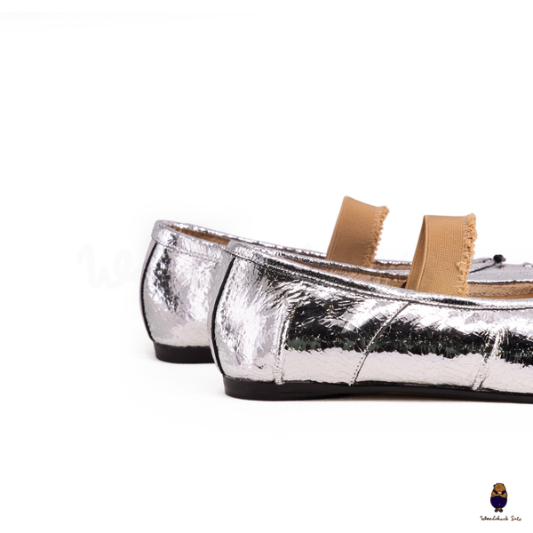 WoodChuckSato Ballerine da Uomo in Pelle Cracked Argento Tabi con Punta Divisa in Pelle "Invecchiata" con Fascia Elastica Taglie EU 35-45