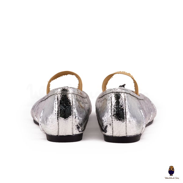 WoodChuckSato Ballerine da Uomo in Pelle Cracked Argento Tabi con Punta Divisa in Pelle "Invecchiata" con Fascia Elastica Taglie EU 35-45