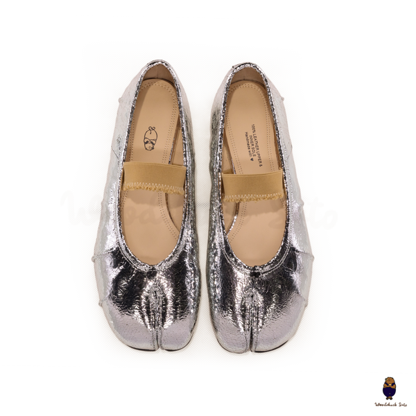 WoodChuckSato Ballerine da Uomo in Pelle Cracked Argento Tabi con Punta Divisa in Pelle "Invecchiata" con Fascia Elastica Taglie EU 35-45