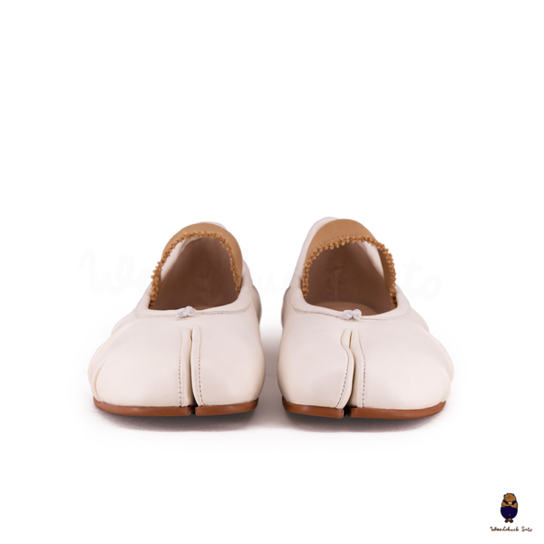 WoodChuckSato Bailarinas de cuero "envejecido" con puntera dividida Tabi blanca para hombre y mujer con banda elástica Tallas EU 35-45