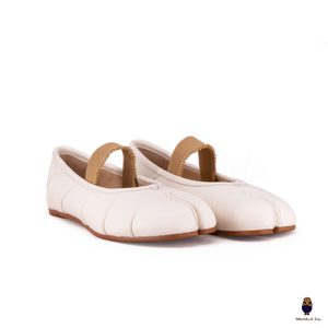 WoodChuckSato Bailarinas de cuero "envejecido" con puntera dividida Tabi blanca para hombre y mujer con banda elástica Tallas EU 35-45