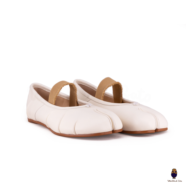 WoodChuckSato Bailarinas de cuero "envejecido" con puntera dividida Tabi blanca para hombre y mujer con banda elástica Tallas EU 35-45