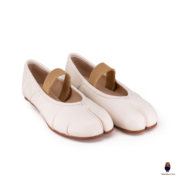 WoodChuckSato Bailarinas de cuero "envejecido" con puntera dividida Tabi blanca para hombre y mujer con banda elástica Tallas EU 35-45