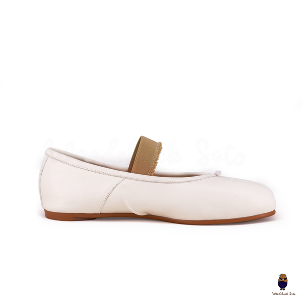 WoodChuckSato Bailarinas de cuero "envejecido" con puntera dividida Tabi blanca para hombre y mujer con banda elástica Tallas EU 35-45