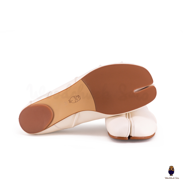 WoodChuckSato Bailarinas de cuero "envejecido" con puntera dividida Tabi blanca para hombre y mujer con banda elástica Tallas EU 35-45
