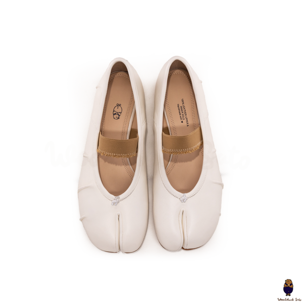 WoodChuckSato Bailarinas de cuero "envejecido" con puntera dividida Tabi blanca para hombre y mujer con banda elástica Tallas EU 35-45