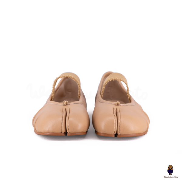 WoodChuckSato Ballerine da Uomo in Pelle Beige Tabi con Punta Divisa in Pelle "Invecchiata" con Fascia Elastica Taglie EU 35-45