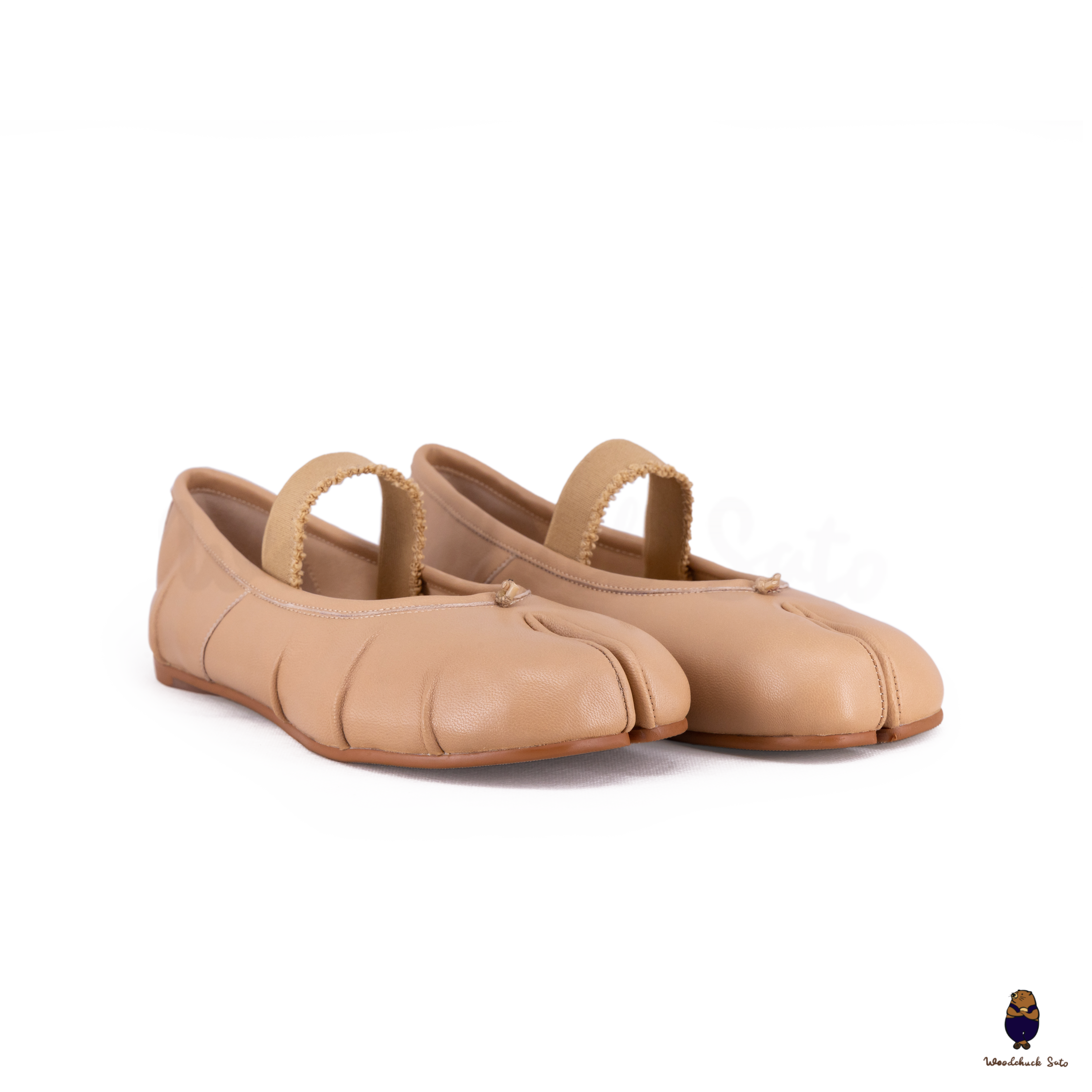 WoodchuckSato Nude Fold Leather Tabi Flats with Beige Elastic