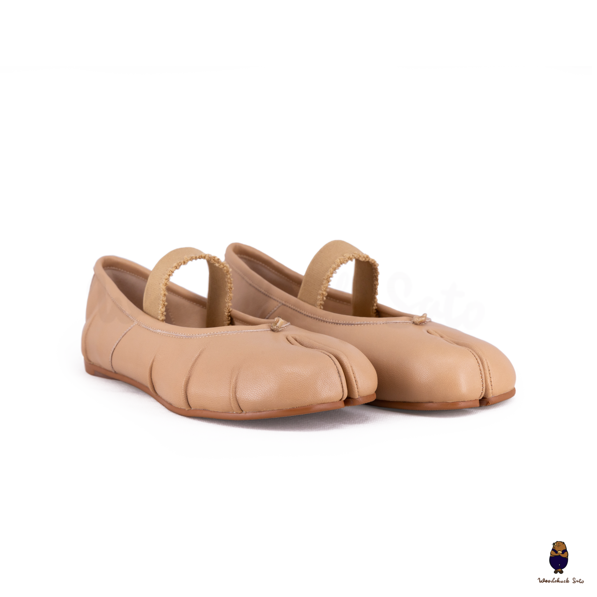 WoodChuckSato Ballerine da Uomo in Pelle Beige Tabi con Punta Divisa in Pelle "Invecchiata" con Fascia Elastica Taglie EU 35-45
