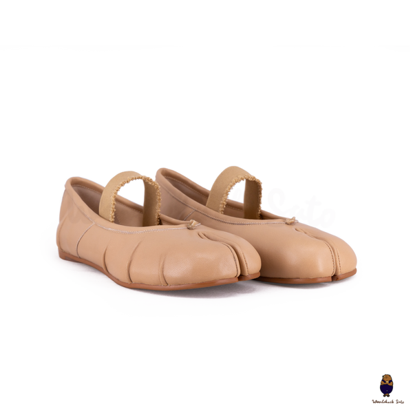 WoodChuckSato Ballerine da Uomo in Pelle Beige Tabi con Punta Divisa in Pelle "Invecchiata" con Fascia Elastica Taglie EU 35-45