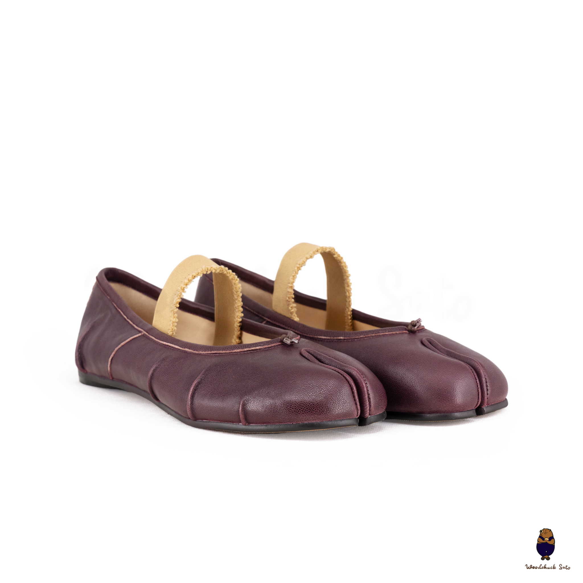 WoodChuckSato Ballerine da Uomo in Pelle "Invecchiata" Tabi Bordeaux con Punta Divisa con Fascia Elastica Taglie EU 35-45