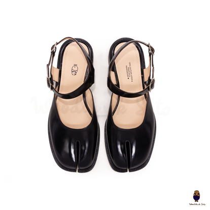 WoodchuckSato Black Edge-Beaded Cowhide Leather Tabi Sandals with