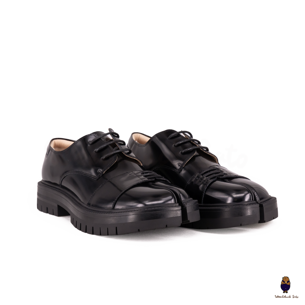 WoodchuckSato Black Edge-Beaded Cowhide Leather Tabi Derby Shoes WoodchuckSato Black Edge-Beaded Cowhide Leather Tabi Derby Shoes