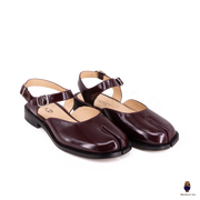 WoodChuckSato Damen Herren Burgunderrote Tabi Split-Toe-Sandalen aus Rindsleder mit verstellbaren Knöchelriemen, Größen EU 35–46