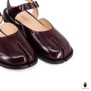 WoodChuckSato Damen Herren Burgunderrote Tabi Split-Toe-Sandalen aus Rindsleder mit verstellbaren Knöchelriemen, Größen EU 35–46