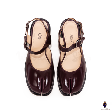 WoodChuckSato Damen Herren Burgunderrote Tabi Split-Toe-Sandalen aus Rindsleder mit verstellbaren Knöchelriemen, Größen EU 35–46
