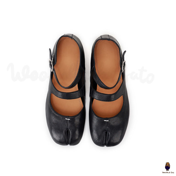 WoodChuckSato Scarpe Mary Jane da Uomo in Pelle di Pecora con Punta Divisa Tabi Nere da Uomo con Cinturino con Fibbia Taglie EU 35-44