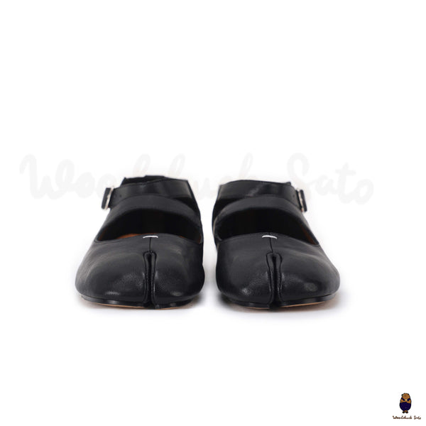 WoodChuckSato Scarpe Mary Jane da Uomo in Pelle di Pecora con Punta Divisa Tabi Nere da Uomo con Cinturino con Fibbia Taglie EU 35-44
