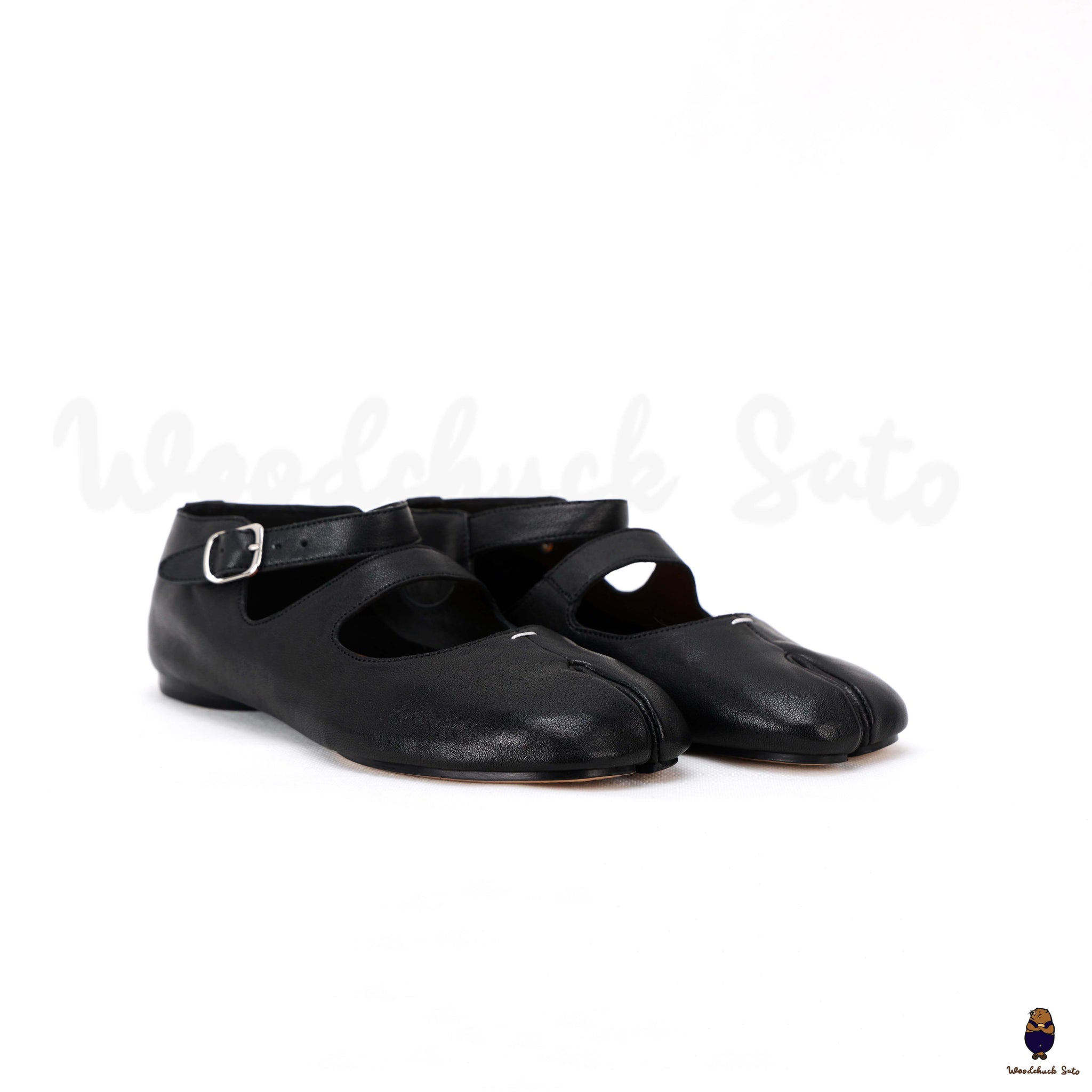 WoodChuckSato Scarpe Mary Jane da Uomo in Pelle di Pecora con Punta Divisa Tabi Nere da Uomo con Cinturino con Fibbia Taglie EU 35-44