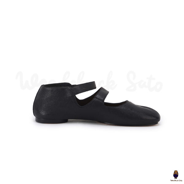 WoodChuckSato Scarpe Mary Jane da Uomo in Pelle di Pecora con Punta Divisa Tabi Nere da Uomo con Cinturino con Fibbia Taglie EU 35-44