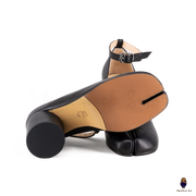 WoodChuckSato Black Tabi Split-Toe Leather Mary Jane Pumps with 8cm Heels & Ankle Strap Buckle Sizes EU 35-41