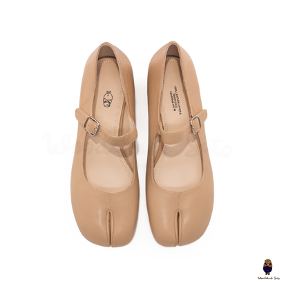 WoodchuckSato Nude Sheep Leather Tabi Mary Jane Heels with Strap