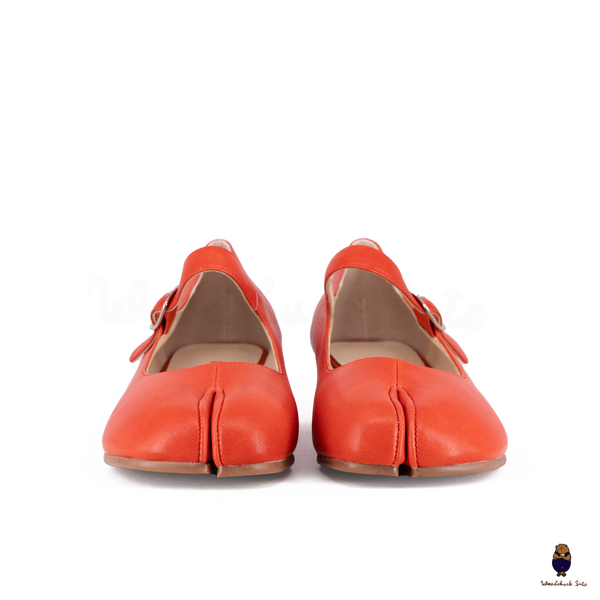WoodChuckSato Scarpe Mary Jane da Uomo in Pelle di Pecora con Punta Divisa Rosso Brillante da Donna con Tacco di 3 cm e Cinturino Regolabile Taglie EU 35-41