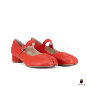 WoodChuckSato Scarpe Mary Jane da Uomo in Pelle di Pecora con Punta Divisa Rosso Brillante da Donna con Tacco di 3 cm e Cinturino Regolabile Taglie EU 35-41