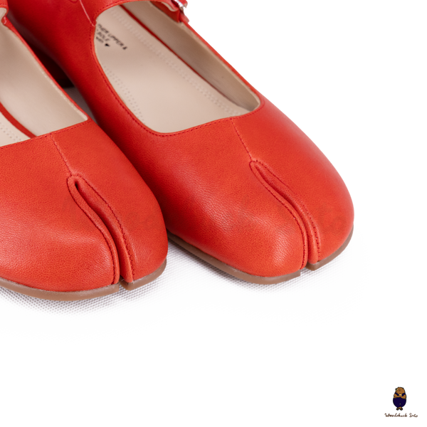 WoodChuckSato Scarpe Mary Jane da Uomo in Pelle di Pecora con Punta Divisa Rosso Brillante da Donna con Tacco di 3 cm e Cinturino Regolabile Taglie EU 35-41